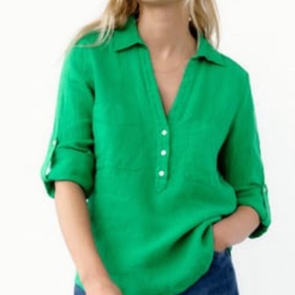 Zara Green Linen Button-Up Women's Shirt